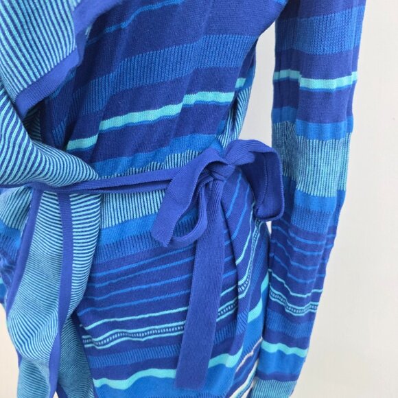 Tommy Hilfiger Womens M Blue Striped Cardigan Sweater Belted Open Front Layering - Picture 8 of 14